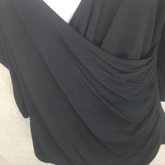 Kenneth Cole Black Faux-Wrap Top with Ruched Sleeves and Front Women's Size S - Picture 15 of 16